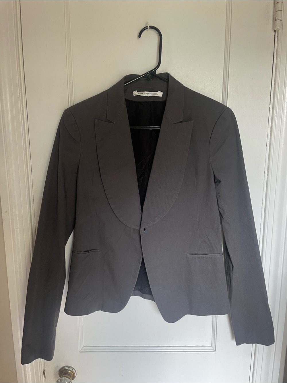 Diane Von Furstenberg Dark Gray Tailored Blazer with Shawl Lapel Size XS Vintage